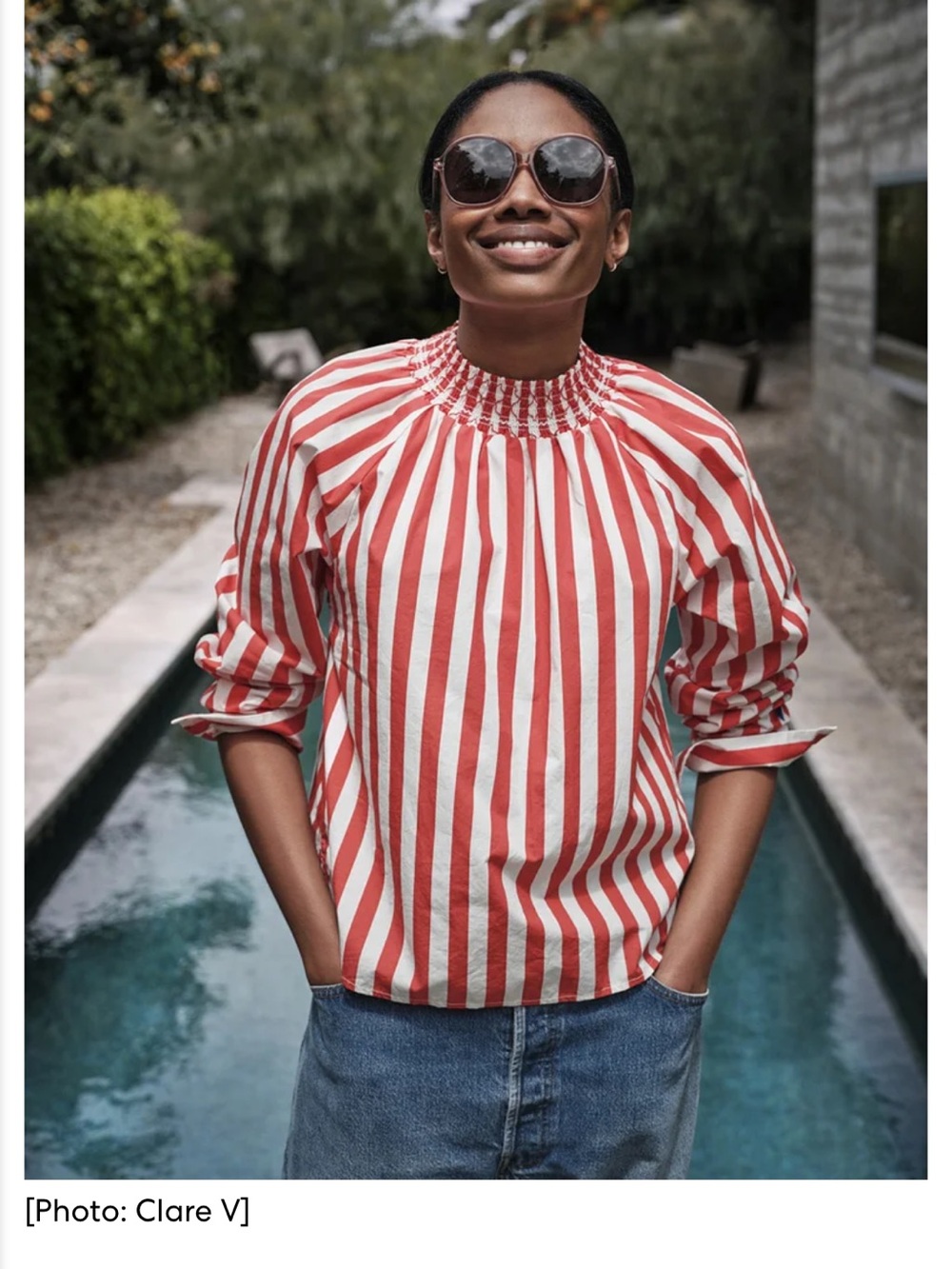 NEW! Clare V x Monoprix Smocked Long Sleeve Striped Top Size Small